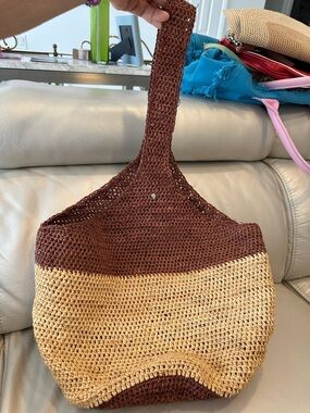 Handwoven Two-Tone Brown and Natural Tote Bag